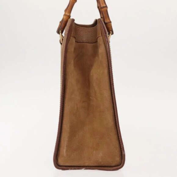 GUCCI Bamboo Hand Bag Suede Leather Beige Gold - Picture 4 of 16